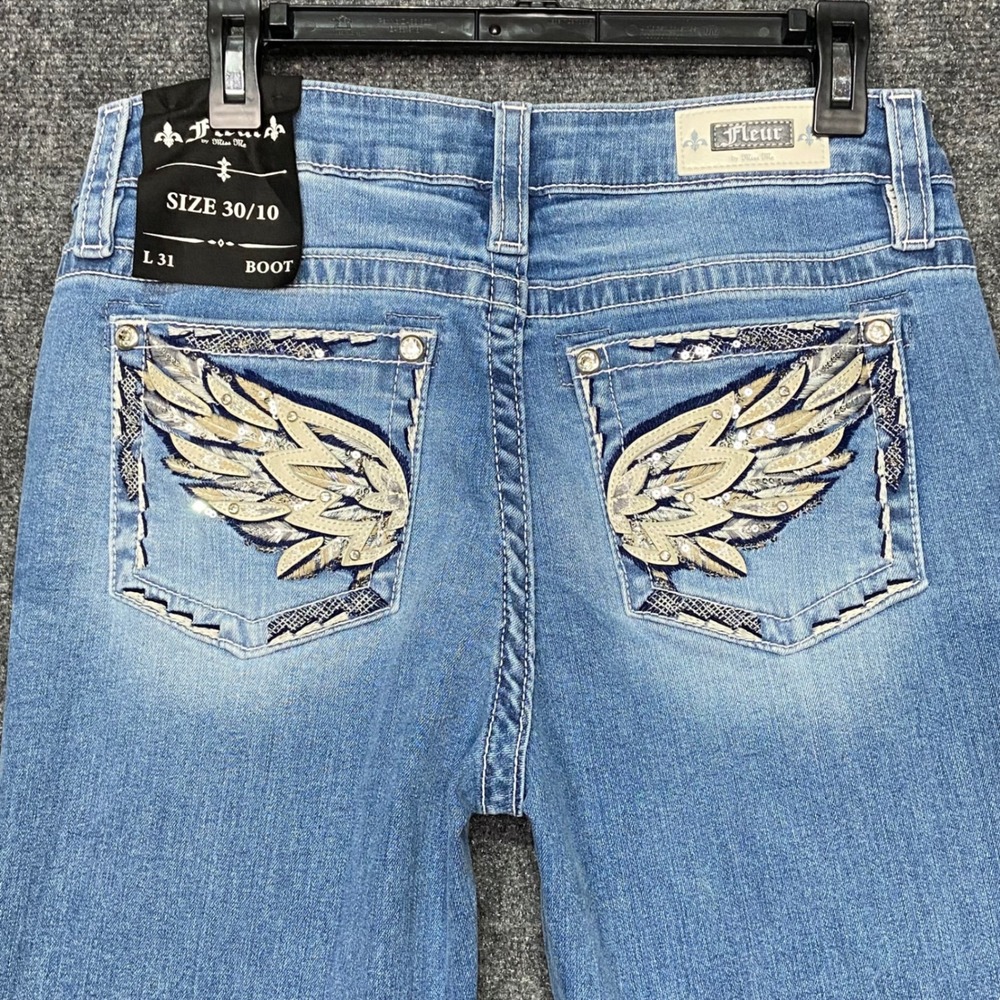 Miss Me‎ Fleur Wings Sequin Women's Jeans Size 30/10 Boot Cut Light Wash NWT
